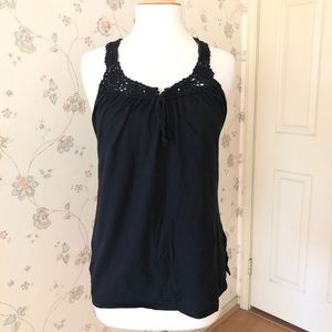 Joie California Black Crocheted Racerback Tank Top